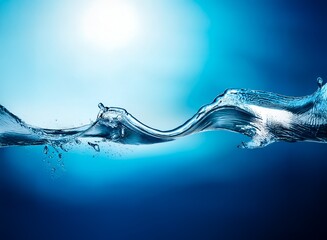 Leinwandbilder - Abstract image of a flowing wave of clear water against a bright blue background. The water appears clean and pure, with small bubbles visible.  The wave is dynamic and elegant.