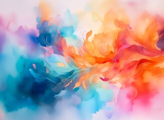 Aufkleber - Abstract art painting featuring vibrant, swirling colors of teal, orange, and pink.  Fluid, organic shapes create a dreamy, ethereal atmosphere.