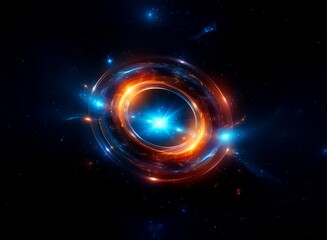 Poster - A luminous, ring-shaped energy field glows with orange and blue light against a dark background, speckled with bright particles.  Intense energy pulses radiate outward.