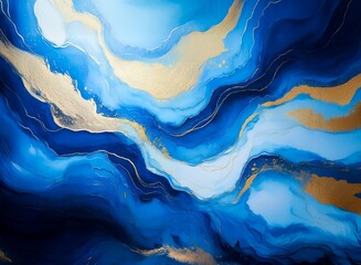 Aufkleber - Abstract art featuring swirling blues and golds.  Fluid, dynamic composition evokes a sense of movement and depth. Luxurious color palette.