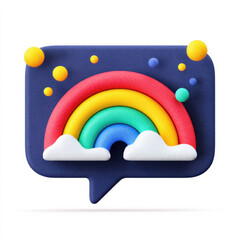 Wall Mural - Colorful cartoon message alert icon featuring rainbow, clouds, and cosmic elements, evoking joy and creativity