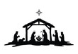 © CreativeDesign - Christmas silhouette nativity. This image shows a nativity scene with Mary, Joseph, baby Jesus, shepherd, three wise men, a lamb under a stable with a star above. Vector clipart illustration design.