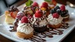 © Andrii - A plate of six different desserts topped with whipped cream, fruit, and chocolate