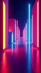 Wall Mural - bright neon cubes illuminating futuristic space, glowing, cubes, abstract