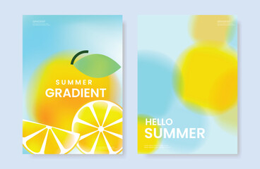 Wall Mural - abstract colorful gradient fruit card background set. minimalist poster with oranges. modern summer 