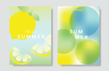 Wall Mural - abstract colorful gradient fruit card background set. minimalist poster with lemon. modern summer an