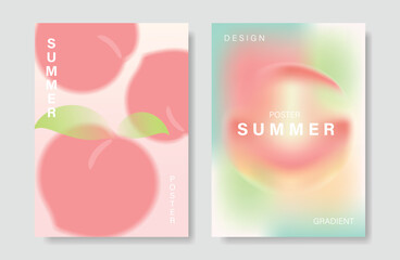 Wall Mural - abstract colorful gradient fruit card background set. minimalist poster with peach. modern summer an