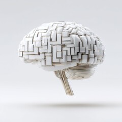 Fototapete - Abstract White Brain Made of Interlocking Pieces on a Plain Background for Science or Technology Imagery