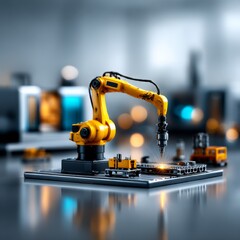 Poster - Automated Precision: A Robotic Arm Performing Delicate Welding on an Electronic Circuit Board with Precision Sparks.