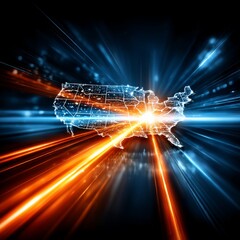 Leinwandbilder - USA on the Brink: An Abstract Representation of Connectivity, Innovation, and the Flow of Data Across America