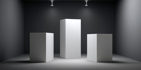 Aufkleber - Minimalist Display Setting with White Pedestals in an Empty Studio for Creative Presentations and Product Showcases