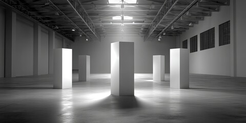 Aufkleber - Minimalist Display Setting with White Pedestals in an Empty Studio for Creative Presentations and Product Showcases