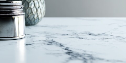 Aufkleber - Minimalistic Gray Background with Subtle Shadows on a Clean White Marble Surface Ideal for Product Photography and Artistic Displays