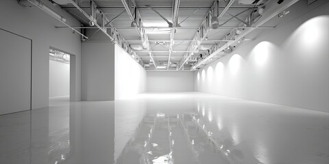 Aufkleber - Empty minimalist white studio space with smooth surfaces, ideal for displaying products, art pieces, or photography in a clean and modern environment.