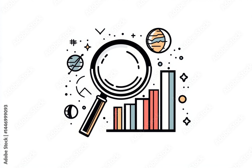 Data analysis using a magnifying glass. A magnifying glass focuses on ...