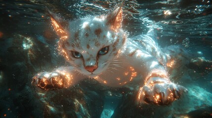 Wall Mural - Celestial kitten drifting through cosmic aurora captivating feline face amidst sparkling stardust evoking ethereal beauty of the universe wonder