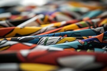 Aufkleber - Bold, colorful lines and shapes create a layered abstract pattern with dynamic movements, offering a striking visual aesthetic perfect for modern design