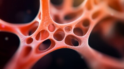 Aufkleber - Close-up view of a complex bio-organic network featuring glowing structures against a dark background, symbolizing advanced technology and innovation