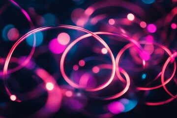 Fototapete - Close-up view of colorful neon lights swirling in dynamic shapes, casting a lively atmosphere. Blurred edges enhance the sense of motion and energy on a dark background