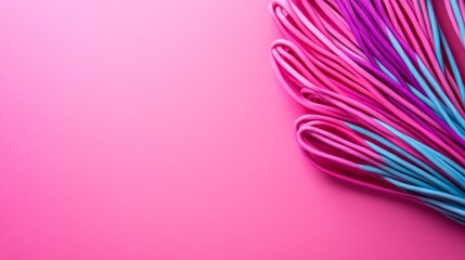 Fototapete - Twisted cords in bright hues create a dynamic composition on a soft pastel background, showcasing artistic arrangement with room for additional text or graphics