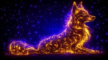 Wall Mural - Cosmic guardian a glowing canine constellation emerges in the inky abyss space a luminous animal a beacon of loyalty against the dark background