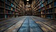 © Jaya - Long wooden aisle lined with antique bookshelves