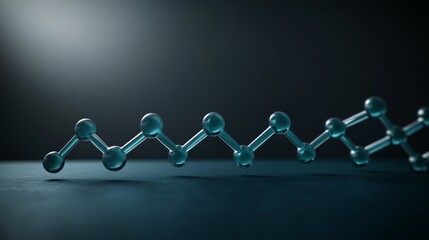 Poster - Neon blue molecules interlock in a complex pattern against a dark navy background, highlighting scientific innovation with ample copy space for text