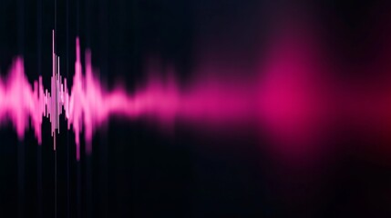 Fototapete - Frontal close-up shot features a vibrant neon pink soundwave pattern against a textured black backdrop, ideal for showcasing technology and digital creative concepts