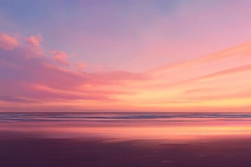 Aufkleber - Colorful sunset unfolds over the tranquil beach as the sun descends toward the horizon, casting gentle light on the waves and offering ample space for creative designs