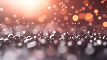 Aufkleber - Low-angle close-up of scattered sparkling glass beads on a reflective surface, arranged randomly, showcasing bokeh effects and a vibrant play of light