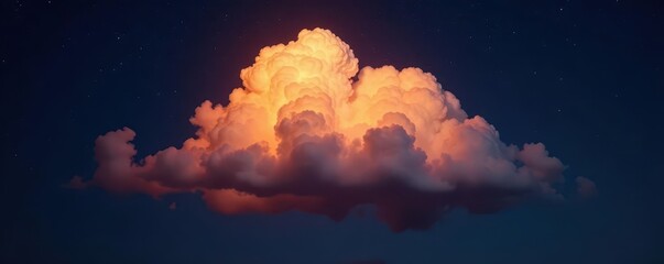 single cloud illuminated against a black night sky , cloud, weather, illustration