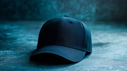 Leinwandbilder - A simple baseball cap rests on a textured surface, dramatically lit to accentuate its shape and design, casting deep shadows for visual impact