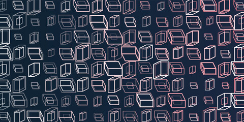 Wall Mural - a vibrant abstract pattern of layers of repeating 3d cubes in purple, brown and blue placed on a dar