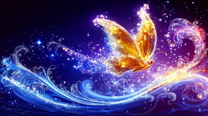 Wall Mural - Luminous butterfly ascends from swirling nebulae an ethereal spectacle radiating fantasy and wonder a dreamy dance of starlight and mystical currents