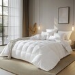 © U art - White comforter on bed in modern bedroom