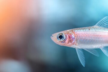 Aufkleber - A shimmering fish glides effortlessly, reflecting light in turquoise and silver tones while the soft gradient background provides a tranquil, aquatic environment