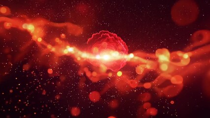 Wall Mural - Mesmerizing Journey Through a Red Galaxy with Swirling Particles and Bokeh Lights in 4K Animation