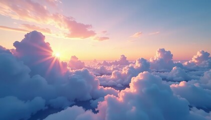 Wall Mural - Subtle gradient sky, clouds seamlessly looping, blue, wallpaper, landscape