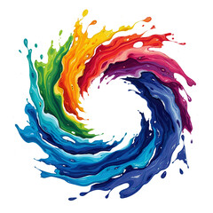 Fototapete - A vibrant swirl of multicolored paint splashes forms a dynamic circular pattern.