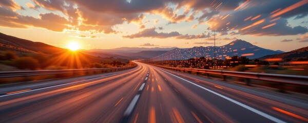 digital data flow on road in concept of cyber global communication and coding with graphic creating vision of fast speed transfer