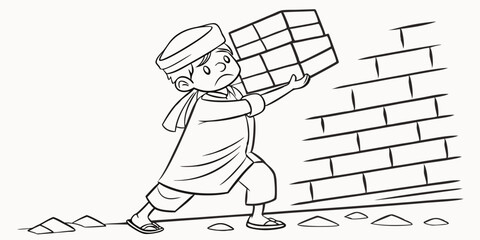 a young boy carries bricks to build a wall a scalable graphic for construction design