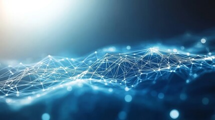 This 3D rendering shows a network with an abstract connection set against a blue background