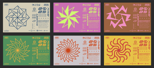 Aufkleber - Minimal Abstract Posters Set. Swiss Design composition with geometric shapes. Modern pattern. Optical Illusion Background.