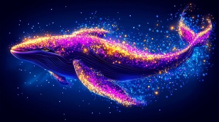 Wall Mural - Celestial whale fantasy artwork featuring a majestic marine mammal swimming through a starlit sky vibrant cosmic hues shimmering light and dreamy atmosphere