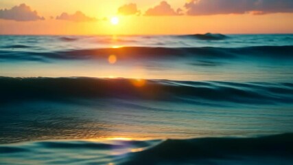 Wall Mural - Tranquil ocean waves gently rolling at golden sunset