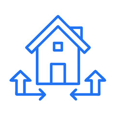 Poster - House with Network Arrows Icon Representing Smart Home Connectivity and Data Communication