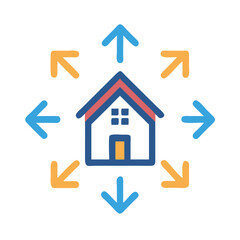 Poster - House with Network Arrows Icon Representing Smart Home Connectivity and Data Communication