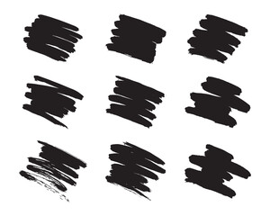 Brush stroke backgrounds set. Collection of grunge black ink strokes isolated on a white background. Artistic design elements. Vector 10 EPS.