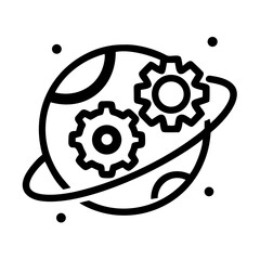 Poster - Planet with Gear Mechanism Icon Representing Global Systems and Technological Progress