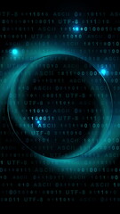 Fototapete - Bright blue glowing tech background with binary code numbers